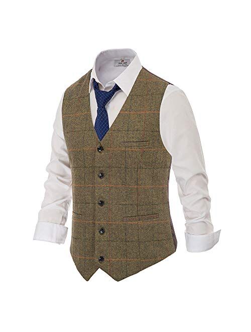 PAUL JONES Men's British Herringbone Tweed Vest Premium Wool Waistcoat