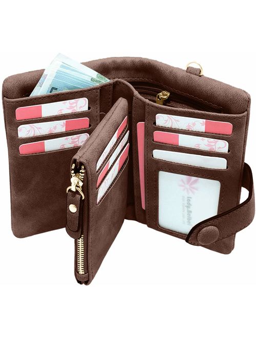 Ladies Wallet RFID Blocking Women Leather Wristlet Clutch Card Coin Purse Bifold