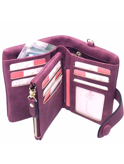 Ladies Wallet RFID Blocking Women Leather Wristlet Clutch Card Coin Purse Bifold