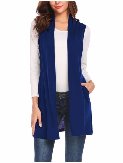 Beyove Womens Long Vests Sleeveless Draped Lightweight Open Front Cardigan Layering Vest with Side Pockets