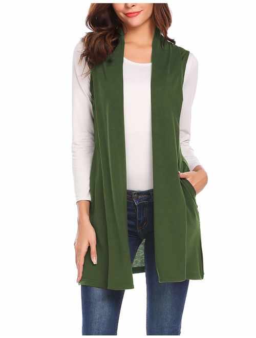 Beyove Womens Long Vests Sleeveless Draped Lightweight Open Front Cardigan Layering Vest with Side Pockets