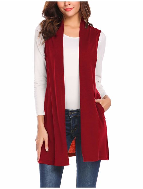 Beyove Womens Long Vests Sleeveless Draped Lightweight Open Front Cardigan Layering Vest with Side Pockets