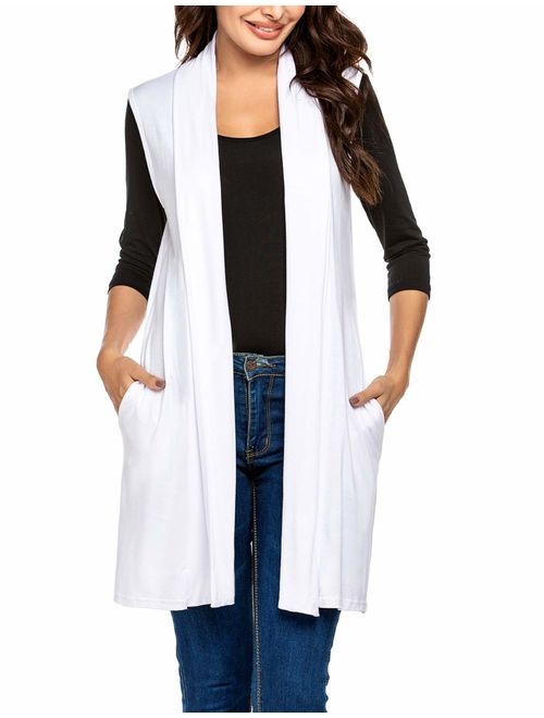 Beyove Womens Long Vests Sleeveless Draped Lightweight Open Front Cardigan Layering Vest with Side Pockets