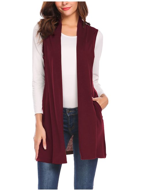 Beyove Womens Long Vests Sleeveless Draped Lightweight Open Front Cardigan Layering Vest with Side Pockets