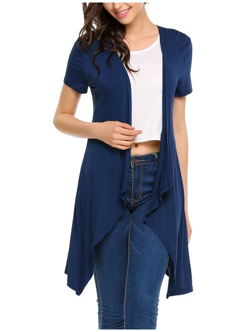 Beyove Womens Long Vests Sleeveless Draped Lightweight Open Front Cardigan Layering Vest with Side Pockets