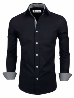 TAM WARE Men's Classic Slim Fit Contrast Inner Long Sleeve Dress Shirts