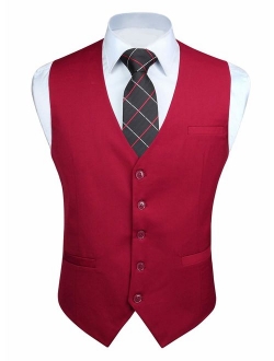 Men's Suit Vest Business Formal Dress Waistcoat Vest with 3 Pockets for Suit or Tuxedo