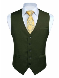 Men's Suit Vest Business Formal Dress Waistcoat Vest with 3 Pockets for Suit or Tuxedo