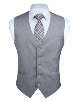 Men's Suit Vest Business Formal Dress Waistcoat Vest with 3 Pockets for Suit or Tuxedo