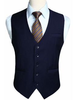 Men's Suit Vest Business Formal Dress Waistcoat Vest with 3 Pockets for Suit or Tuxedo