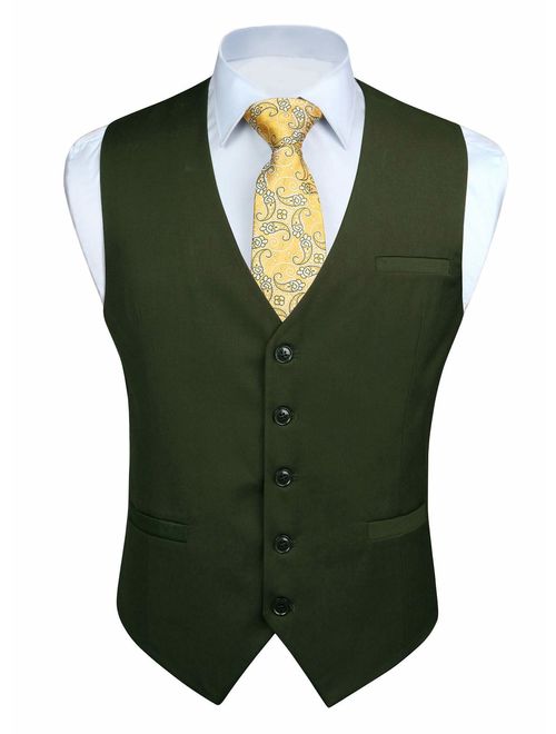 HISDERN Men's Suit Vest Business Formal Dress Waistcoat Vest with 3 Pockets for Suit or Tuxedo