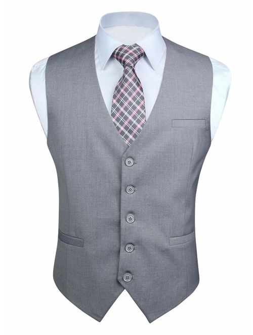 HISDERN Men's Suit Vest Business Formal Dress Waistcoat Vest with 3 Pockets for Suit or Tuxedo