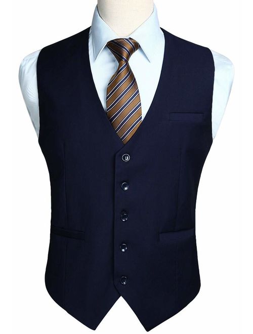 HISDERN Men's Suit Vest Business Formal Dress Waistcoat Vest with 3 Pockets for Suit or Tuxedo