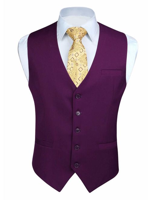 HISDERN Men's Suit Vest Business Formal Dress Waistcoat Vest with 3 Pockets for Suit or Tuxedo