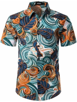 JOGAL Men's Flower Casual Button Down Short Sleeve Hawaiian Shirt