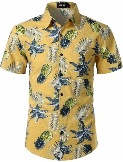 JOGAL Men's Flower Casual Button Down Short Sleeve Hawaiian Shirt