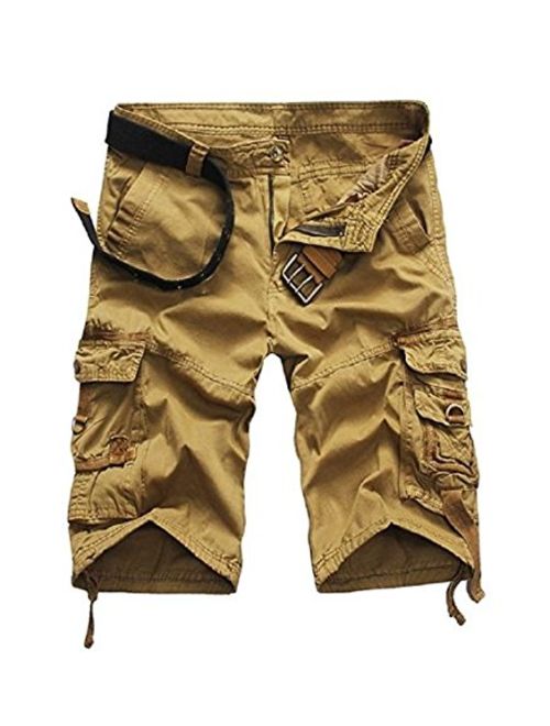 Leward Mens Casual Slim Fit Cotton Solid Multi-Pocket Cargo Camouflage Shorts