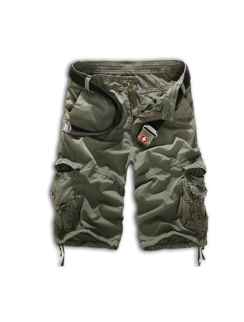 Leward Mens Casual Slim Fit Cotton Solid Multi-Pocket Cargo Camouflage Shorts