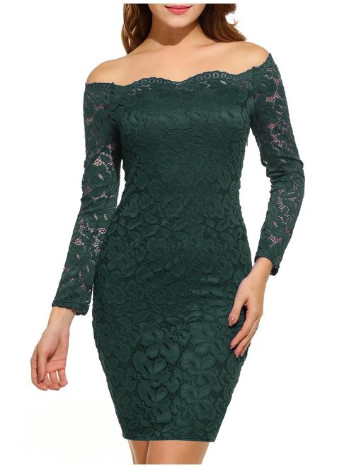 ACEVOG Women Off Shoulder Floral Lace Party Dress