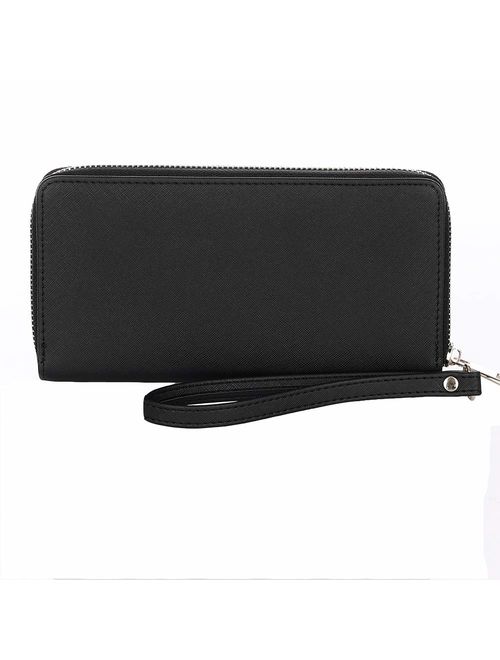 Women Wristlet Wallet with Cell Phone Holder RFID Blocking Zip Around Wallet PU