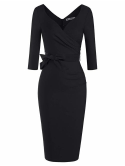 Women's Classic Retro V Neck Half Sleeve Sheath Formal Juniors Dress