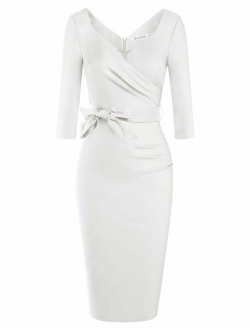 Women's Classic Retro V Neck Half Sleeve Sheath Formal Juniors Dress