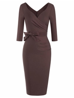 Women's Classic Retro V Neck Half Sleeve Sheath Formal Juniors Dress