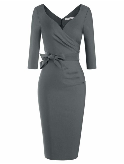 Women's Classic Retro V Neck Half Sleeve Sheath Formal Juniors Dress