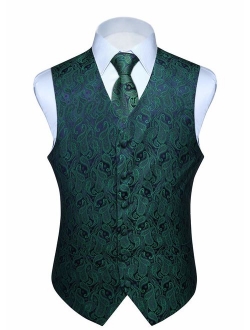 Men's Classic Paisley Floral Jacquard Waistcoat & Necktie and Pocket Square Vest Suit Set