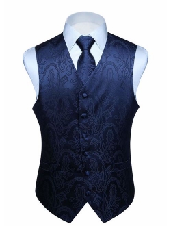 Men's Classic Paisley Floral Jacquard Waistcoat & Necktie and Pocket Square Vest Suit Set