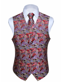 Men's Classic Paisley Floral Jacquard Waistcoat & Necktie and Pocket Square Vest Suit Set