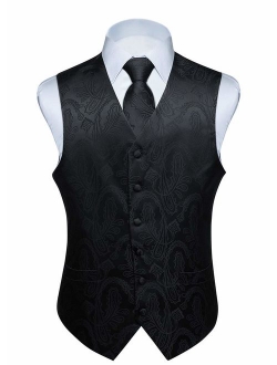 Men's Classic Paisley Floral Jacquard Waistcoat & Necktie and Pocket Square Vest Suit Set