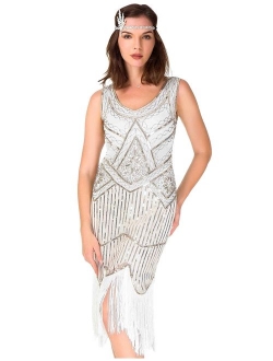 uniq sense xs-4xl Women's Roaring 20s V-Neck Gatsby Dresses- Vintage Inpired Sequin Beaded Flapper Dresses