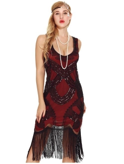 uniq sense xs-4xl Women's Roaring 20s V-Neck Gatsby Dresses- Vintage Inpired Sequin Beaded Flapper Dresses