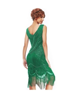 uniq sense xs-4xl Women's Roaring 20s V-Neck Gatsby Dresses- Vintage Inpired Sequin Beaded Flapper Dresses