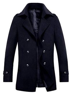 zeetoo Men's Wool Peacoat Winter Buttons Jacket Windproof Classic Pea Coat