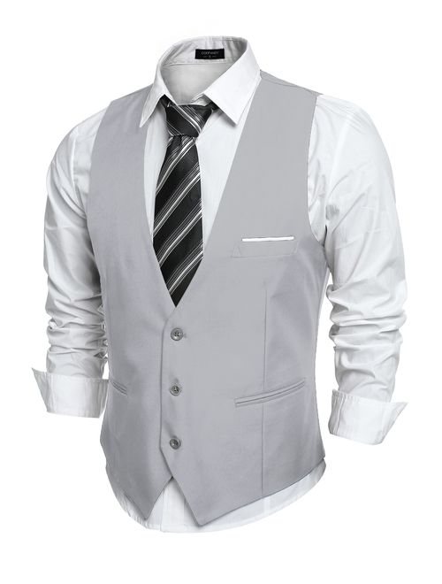 COOFANDY Men's V-Neck Sleeveless Slim Fit Jacket Casual Suit Vests