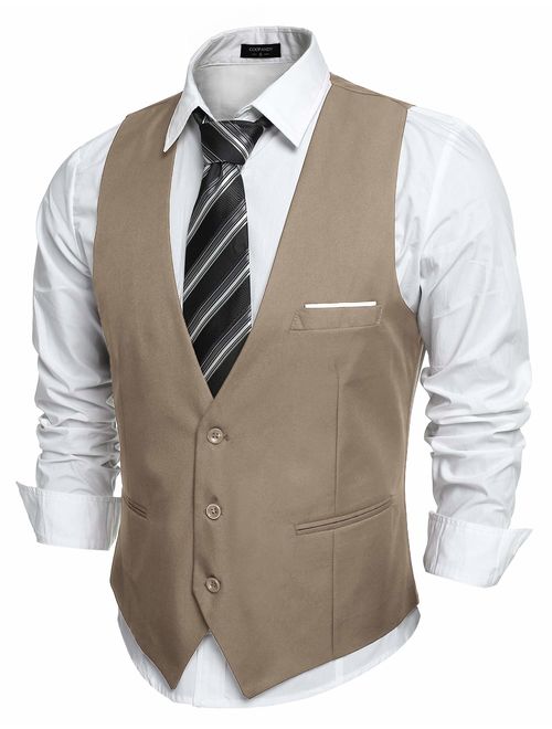 COOFANDY Men's V-Neck Sleeveless Slim Fit Jacket Casual Suit Vests