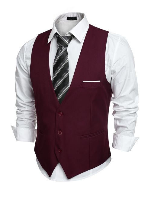 COOFANDY Men's V-Neck Sleeveless Slim Fit Jacket Casual Suit Vests