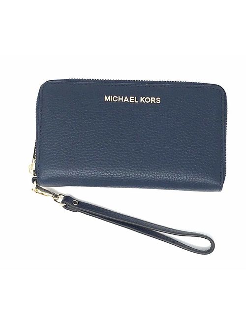 Michael Kors Jet Set Travel Large Flat Multifunction Phone Case Wristlet Pebble Leather