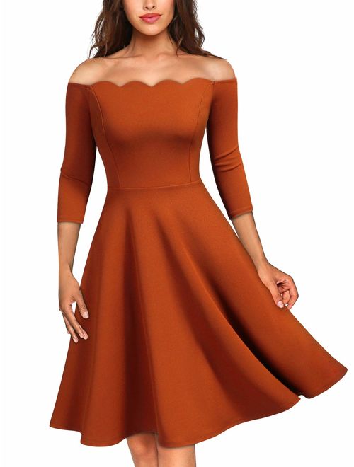 MISSMAY Women's Vintage Cocktail Party Half Sleeve Boat Neck Swing Dress