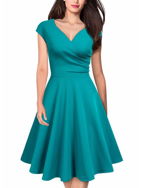 MISSMAY Women's Vintage Cocktail Party Half Sleeve Boat Neck Swing Dress