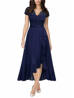 Women's Formal Floral Lace Ruffle Cocktail Party Dress