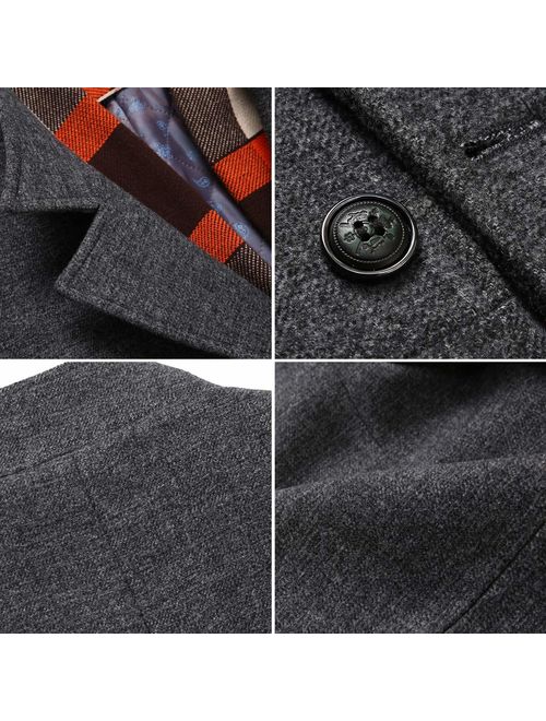 PRIJOUHE Men's Wool Coat Winter Coat Slim Medium Long Coats Overcoat Male