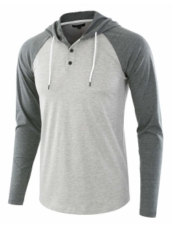 HETHCODE Men's Casual Lightweight Long Sleeve Raglan Henley Jersey Hoodie Shirt