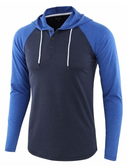 HETHCODE Men's Casual Lightweight Long Sleeve Raglan Henley Jersey Hoodie Shirt