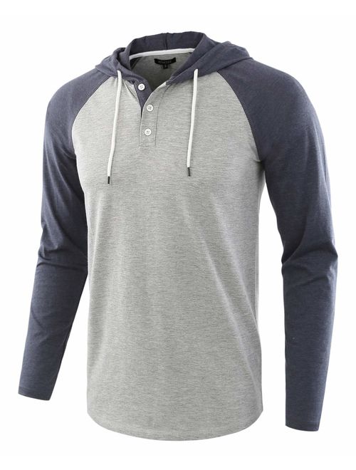 HETHCODE Men's Casual Lightweight Long Sleeve Raglan Henley Jersey Hoodie Shirt