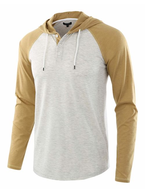 HETHCODE Men's Casual Lightweight Long Sleeve Raglan Henley Jersey Hoodie Shirt