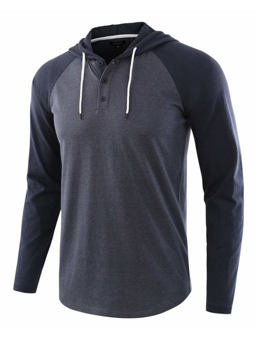 HETHCODE Men's Casual Lightweight Long Sleeve Raglan Henley Jersey Hoodie Shirt