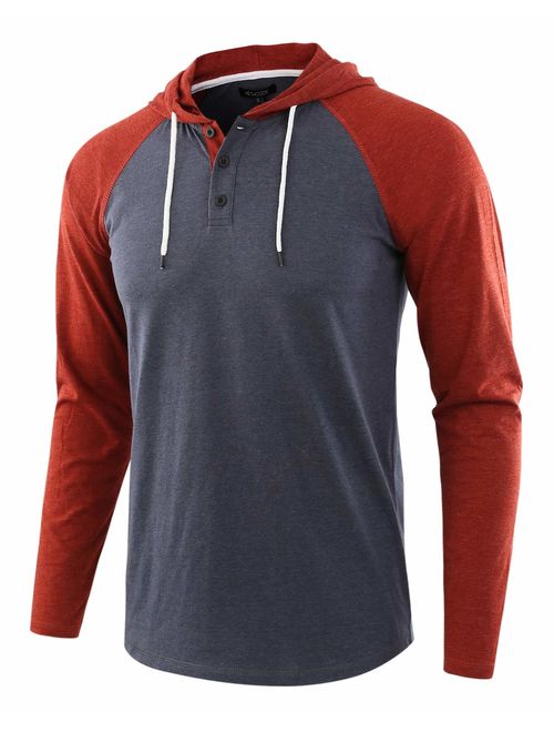 HETHCODE Men's Casual Lightweight Long Sleeve Raglan Henley Jersey Hoodie Shirt